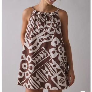 BDG Urban Outfitters Eva Tie-Front Ruched Strap Trapeze Mini Dress Brown Multi